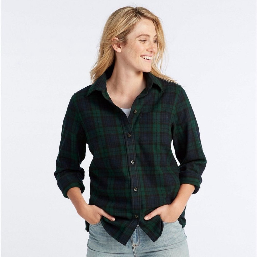 L.L. Bean Dark Green and Navy Plaid Button-Down Shirt